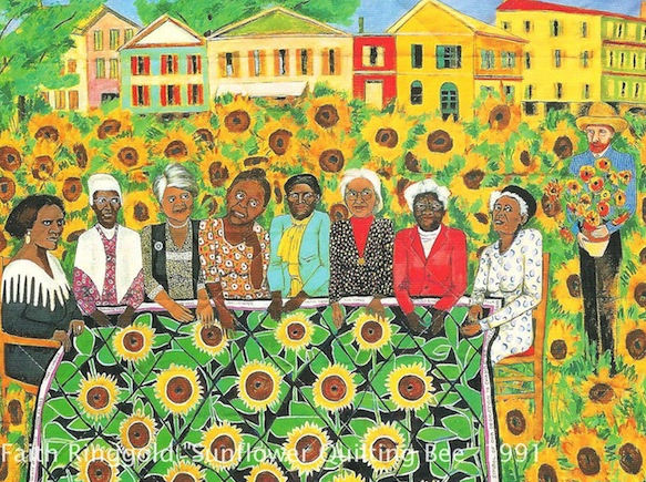 Faith Ringgold, "The Sunflower Quilting Bee at Arles" 1991 (Image courtesy of http://madamwalkerfamilyarchives.files.wordpress.com)