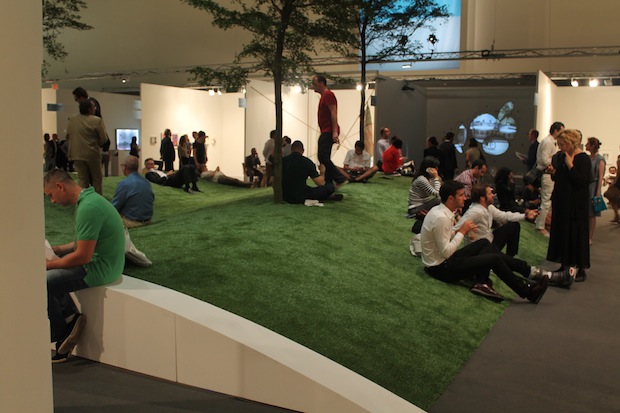The grassy seating areas are back; this one was optimized by the soothing sounds of nearby river videos by Nicolás Consuegra at La Central's booth. (Whitney)