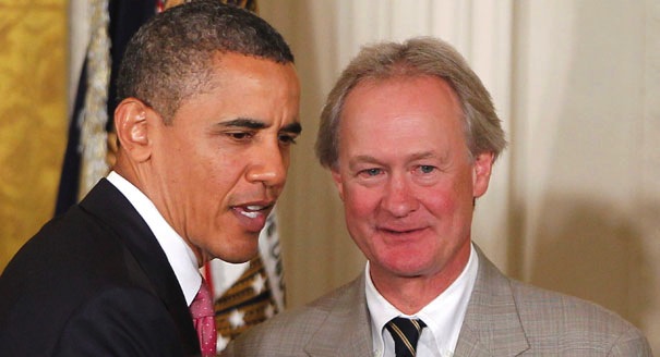 Lincoln Chafee with Barack Obama (Image courtesy of the AP)