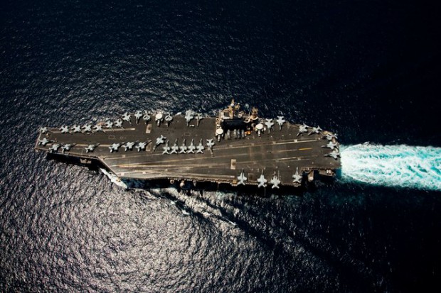 The Nimitz-class aircraft carrier U.S.S. Abraham Lincoln in April 2012.  Iran is building a mock-up in one of its shipyards