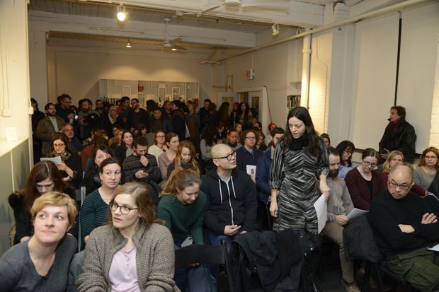 Audience members at last Thursday night's panel "Studio in Crisis" at Cabinet