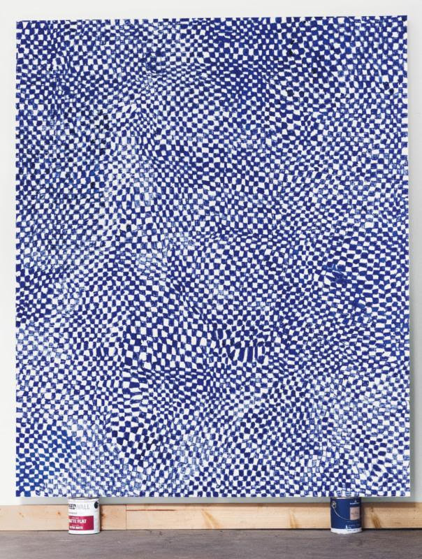 Harmony Korine, "Blue Checker", 2014, Oil on canvas, 102 x 84 inches (259.1 x 213.4 cm)