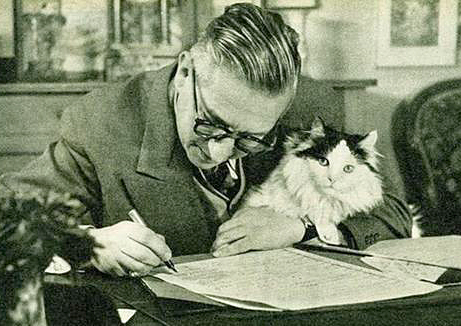 No Exit author Jean-Paul Sartre with a cat.