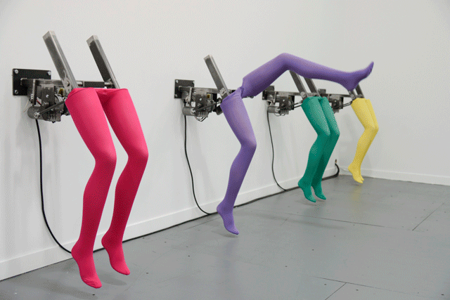 Gallery Nicolai Wallner, Jonathan Monk, "All the Possible Combinations of Legs Kicking" Steel, motor control unit, cables, fibreglass, textile.