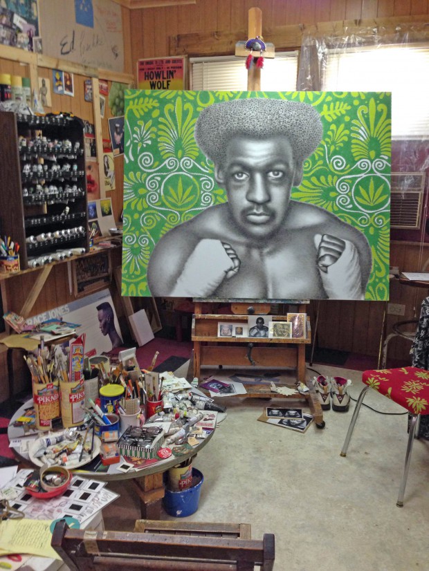 Detail of the recreation of Ed Paschke’s studio at the Ed Paschke Art Center. Photo by Robin Dluzen