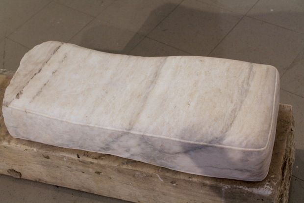 One of Sebastian Martorana's marble couch cushions. It's not visible in the photo, but these are covered in a subtly-raised floral texture