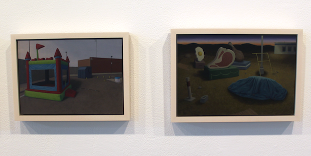 Nora Sturges, "Moon Bounce," and "Floats," 2012 oil on MDF