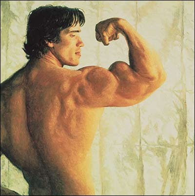 A portrait of Arnold Schwarzenegger, 1977 (Image courtesy of NPR)