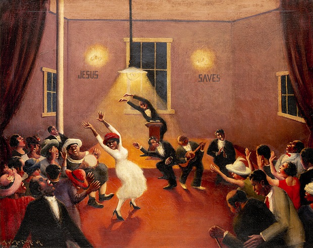 Archibald J. Motley Jr., Tongues (Holy Rollers), 1929. Oil on canvas, 29.25 x 36.125 inches (74.3 x 91.8 cm). Collection of Mara Motley, MD, and Valerie Gerrard Browne. Image courtesy of the Chicago History Museum, Chicago, Illinois. © Valerie Gerrard Browne.