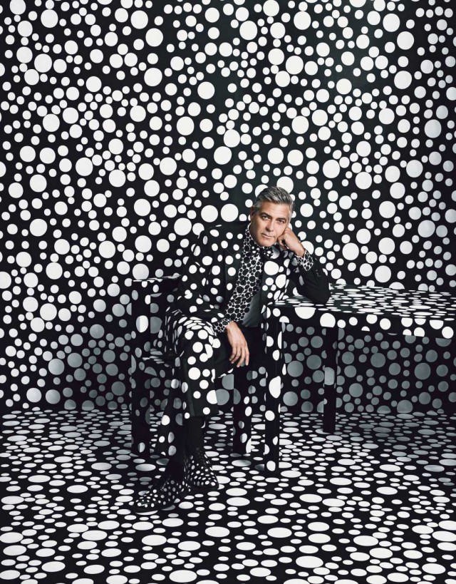 Yes, that's George Clooney in a Yayoi Kusama installation.