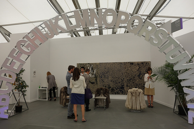 Peter Coffin, Untitled (Alphabet), Ida Ekblad, a day of toll, and Nicole Wermers, Untitled Chair. Herald St. Frieze Fair