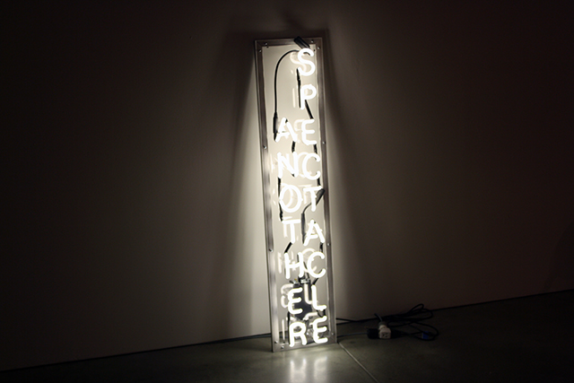 Ricardo DeLima has also been staging events and performances in the ICA as part of his Foster Prize exhibition. When the artist isn't present, this neon sign that reads "ANOTHER SPECTACLE" serves as a kind of place-holder. I like that neon has become a sculptural image that establishes a performative site