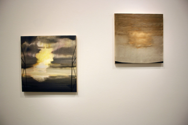 Magnolia Laurie, "the near to far," 2014 and "projectiles come to rest, we understand that now," 2012.