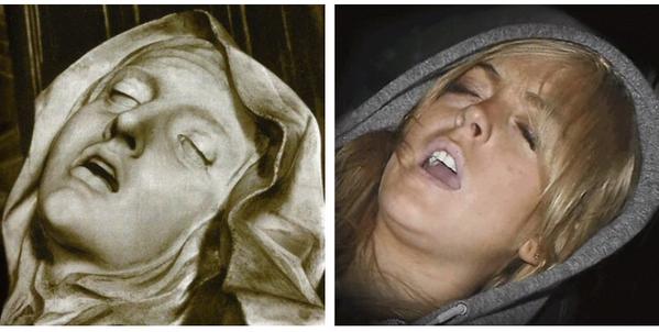 The Ecstasy of St Teresa, Bernini (left), & Lindsay Lohan (right) [via Twitter user @Furmadamadam