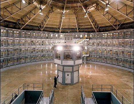 The Round House at the Stateville Correctional Center outside of Chicago, IL. The center of authority is quite small compared to the general population of the prison. 