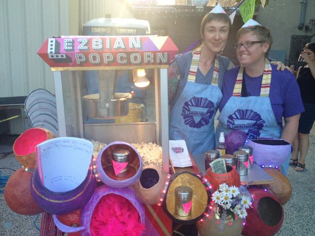 One of the highlights from last year's Transmodern Festival: the collective Queerstories and their "Lezbian Popcorn" cart, which travels to galleries, festivals, and gay bars serving popcorn in bags screenprinted with tidbits of Baltimore's queer history.