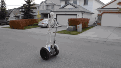 The eternal hurt that is a skeleton riding a segway. Credit: Brown Cardigan 