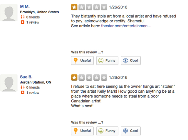 Screen shot of Old School's Yelp page.