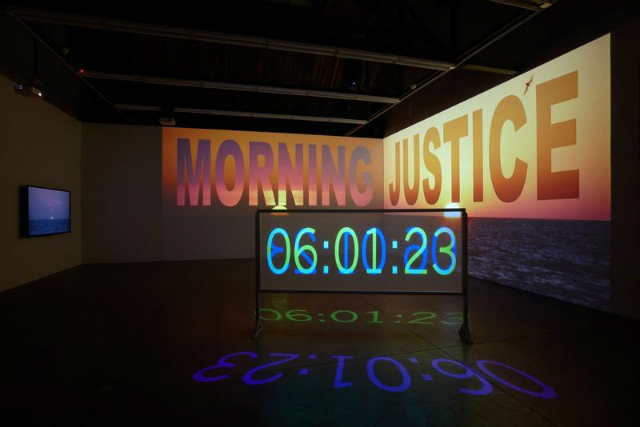 Installation view of Charles Atlas's "The Waning of Justice" (2015) at Luhring Augustine.