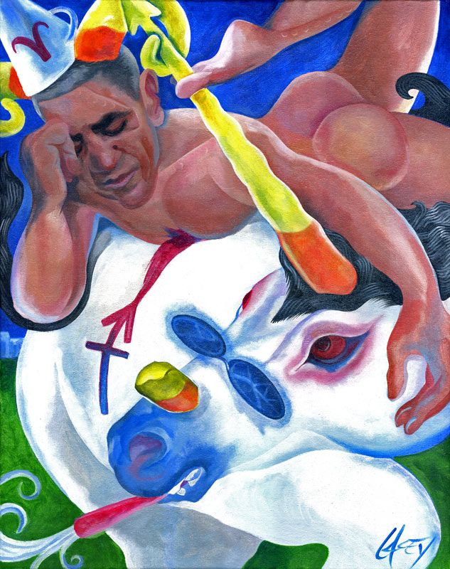 A Chagall inspired fan art rendering of Barack Obama