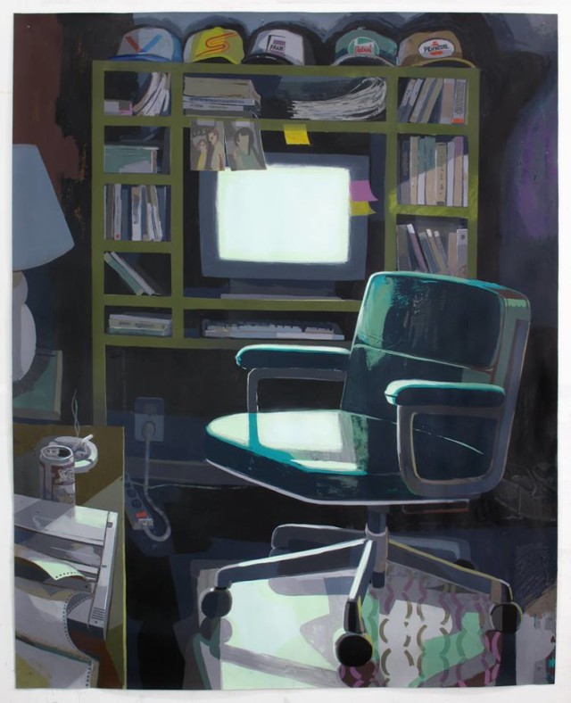 Matt Bolinger, "Dad's Home Office," flashe and acrylic on paper 60" x 48" 2016.