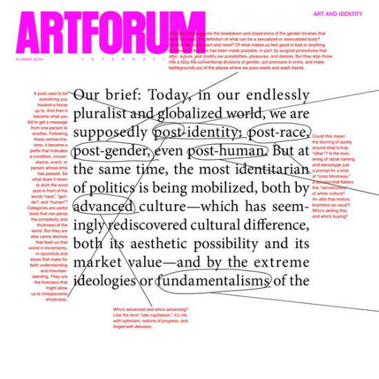 The Barbara Kruger cover of Artforum's "Art and Identity" summer issue. Credit: Artforum
