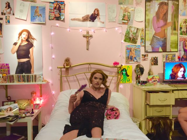 Darlene in bed at the opening of the SVA Photo, Video and Related Media 2016 MFA Thesis Exhibition (Photo by Pacifico Silano)