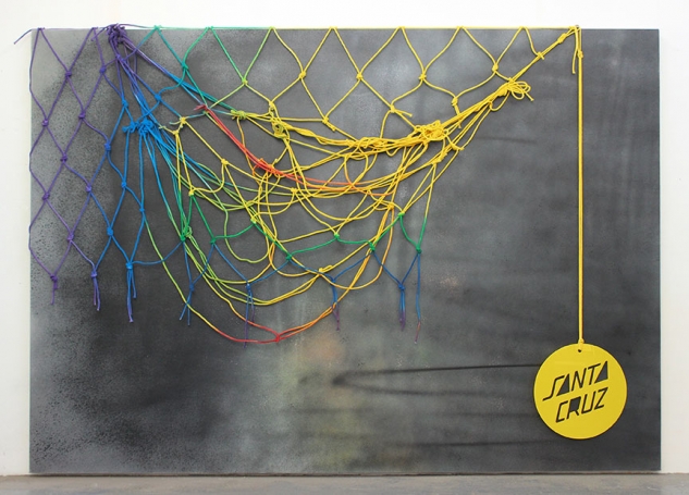 Wendy White, "Santa Cruz," 2016, acrylic on canvas, cotton rope, plexiglas, hardware, 84 x 120 inches