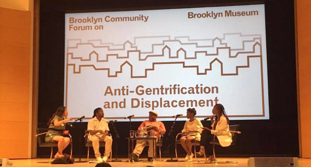 Effects of Gentrification and Displacement panel featuring (from left to right) Betty Yue, Imani Henry, Rob Robinson, Havanna Fisher and Catherine Green