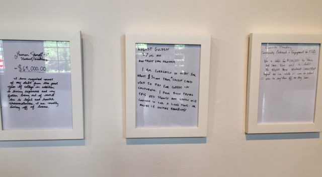 Brittany M. Powell's original texts as part of her Debt Portraits (photo by author)