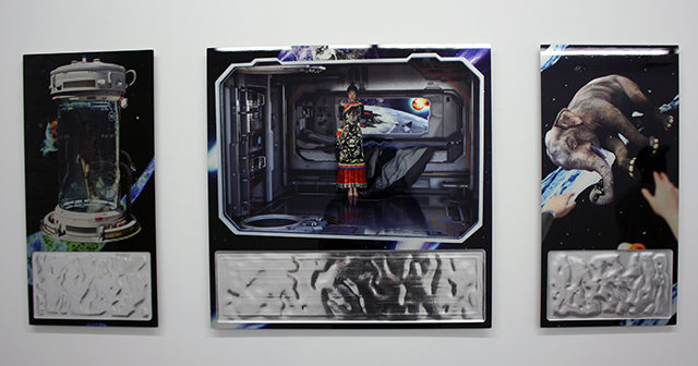 Kaita Niwa, "New Half," "Venus on Impact," and "887 2 AN 515," print and acrylic on aluminum. 