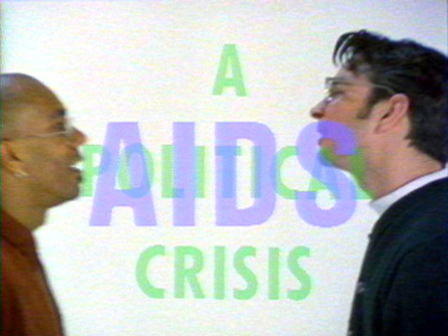 Screenshot of Tom Kalin's Kissing Doesn't Kill, 1990 (screencap via Video Data Bank)