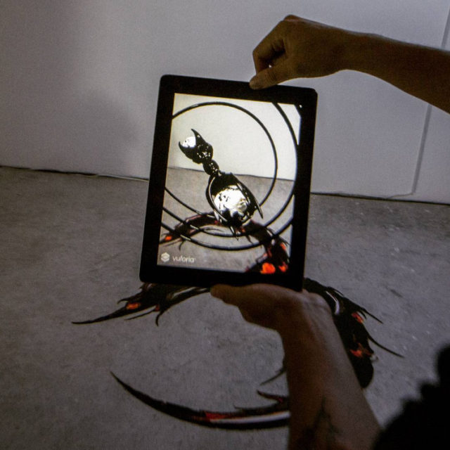 Salvador Loza's augmented reality installation on the floor.  [Image courtesy the artist] 