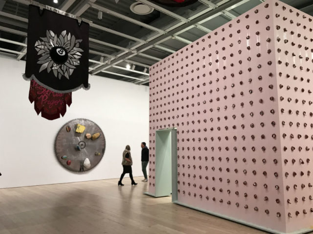 The Whitney Biennial, installation view. From left to right: Cauleen Smith, Torey Thornton, and William Pope L.