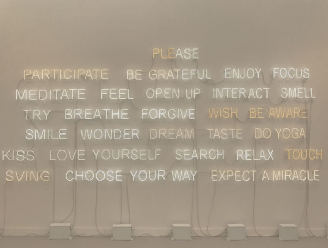 Jeppe Hein, “Please Participate”, 2015, Neon Tubes, transformers, 303 Gallery