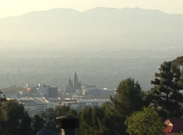 That's Hogwarts Castle, as seen at Universal Studios from the Hollywood Hills. I've been calling it "Smogwarts". 