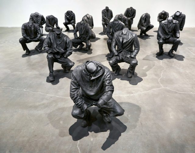 Haroon Gunn-Salie “Senzenina” (2018), an installation by the South African artist Haroon Gunn- Salie, memorializes the 2012 police massacre of striking miners in his homeland.